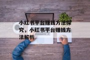 小红书平台赚钱方法探究，小红书平台赚钱方法解析