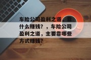 车险公司盈利之道，靠什么赚钱？，车险公司盈利之道，主要靠哪些方式赚钱？