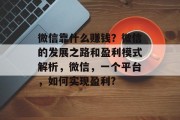 微信靠什么赚钱？微信的发展之路和盈利模式解析，微信，一个平台，如何实现盈利?