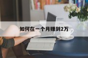 如何在一个月赚到2万