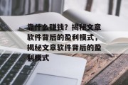 靠什么赚钱？揭秘文章软件背后的盈利模式，揭秘文章软件背后的盈利模式