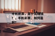 手机彩票，靠什么赚钱？，手机彩票，如何盈利？