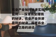 农业产业如何快速实现盈利——探索农业赚钱的秘诀，农业产业快速盈利的秘诀，探索农业赚钱之路的途径