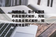 淘批今选，靠什么赚钱的商业模式解析，淘批今选商业模式解析，如何实现盈利？