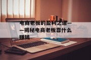 电商老板的盈利之道——揭秘电商老板靠什么赚钱