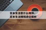 百米生活靠什么赚钱，百米生活赚钱途径解析