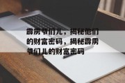 霹雳爷们儿，揭秘他们的财富密码，揭秘霹雳爷们儿的财富密码