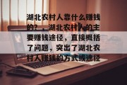 湖北农村人靠什么赚钱的？，湖北农村人的主要赚钱途径，直接概括了问题，突出了湖北农村人赚钱的方式或途径。