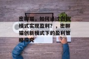 密聊猫，如何通过创新模式实现盈利？，密聊猫创新模式下的盈利策略探究