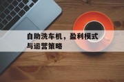 自助洗车机，盈利模式与运营策略