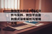 微信平台的盈利模式分析与实践，微信平台盈利模式深度解析与策略实施