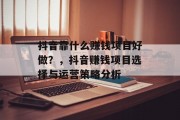 抖音靠什么赚钱项目好做？，抖音赚钱项目选择与运营策略分析