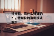 特斯拉，靠什么赚钱的？，特斯拉的盈利模式解析