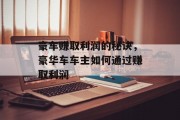 豪车赚取利润的秘诀，豪华车车主如何通过赚取利润