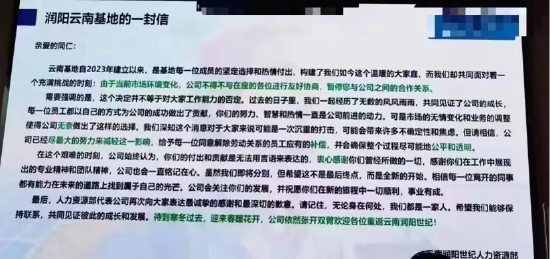 独家 | 润阳股份子公司发信与员工“暂停合作关系”，内部人爆料今年新人基本都被裁