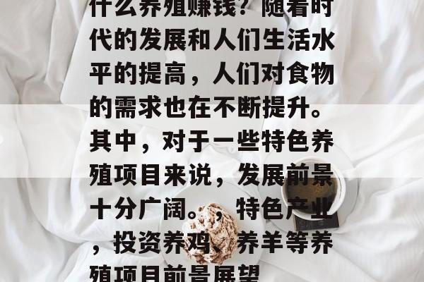 什么养殖赚钱？随着时代的发展和人们生活水平的提高，人们对食物的需求也在不断提升。其中，对于一些特色养殖项目来说，发展前景十分广阔。，特色产业，投资养鸡、养羊等养殖项目前景展望