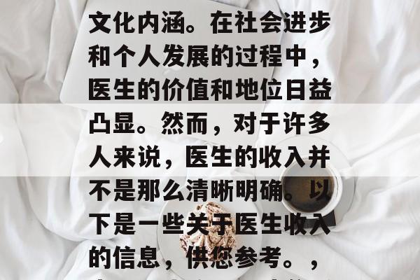 医生这个职业在中国有着悠久的历史和丰富的文化内涵。在社会进步和个人发展的过程中，医生的价值和地位日益凸显。然而，对于许多人来说，医生的收入并不是那么清晰明确。以下是一些关于医生收入的信息，供您参考。，中国医生收入现状分析，从历史到现实