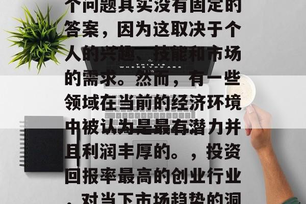 创业干什么最赚钱？这个问题其实没有固定的答案，因为这取决于个人的兴趣、技能和市场的需求。然而，有一些领域在当前的经济环境中被认为是最有潜力并且利润丰厚的。，投资回报率最高的创业行业，对当下市场趋势的洞察